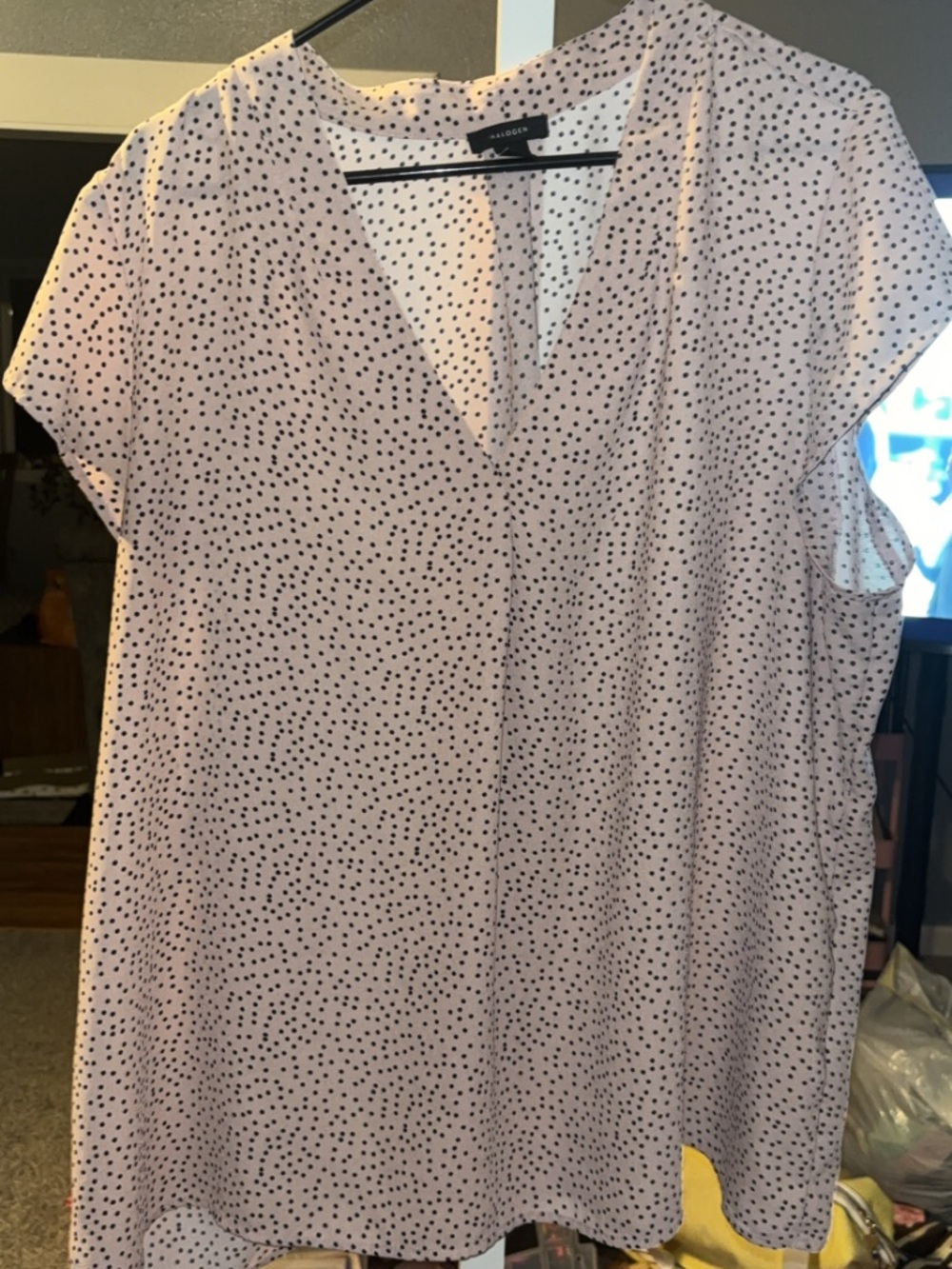 Halogen Pink Polka Dot V-Neck Blouse